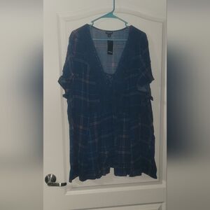 Torrid Blue and Pink Plaid Shirt